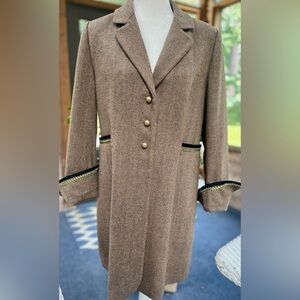 EUC Soft Surroundings herringbone overcoat with brocade trim. Medium.